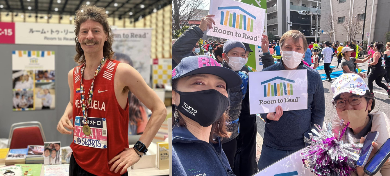 左）Sub3でゴールしたトップチャリティランナー、 右）沿道応援の様子        ©TOKYO MARATHON FOUNDATION