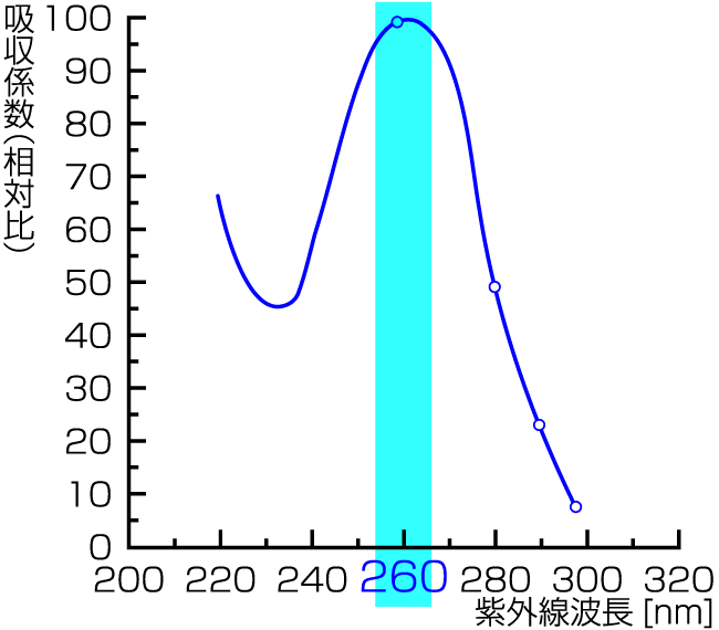 260nm波長付近に吸収帯をもっている