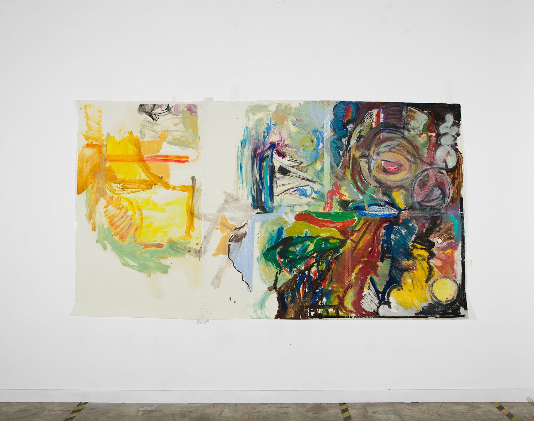 Pesce Khete&nbsp; Untitled, Oil stick, oil paint, spray paint, graphite, charcoal, soft pastel, 134 x 257 cm