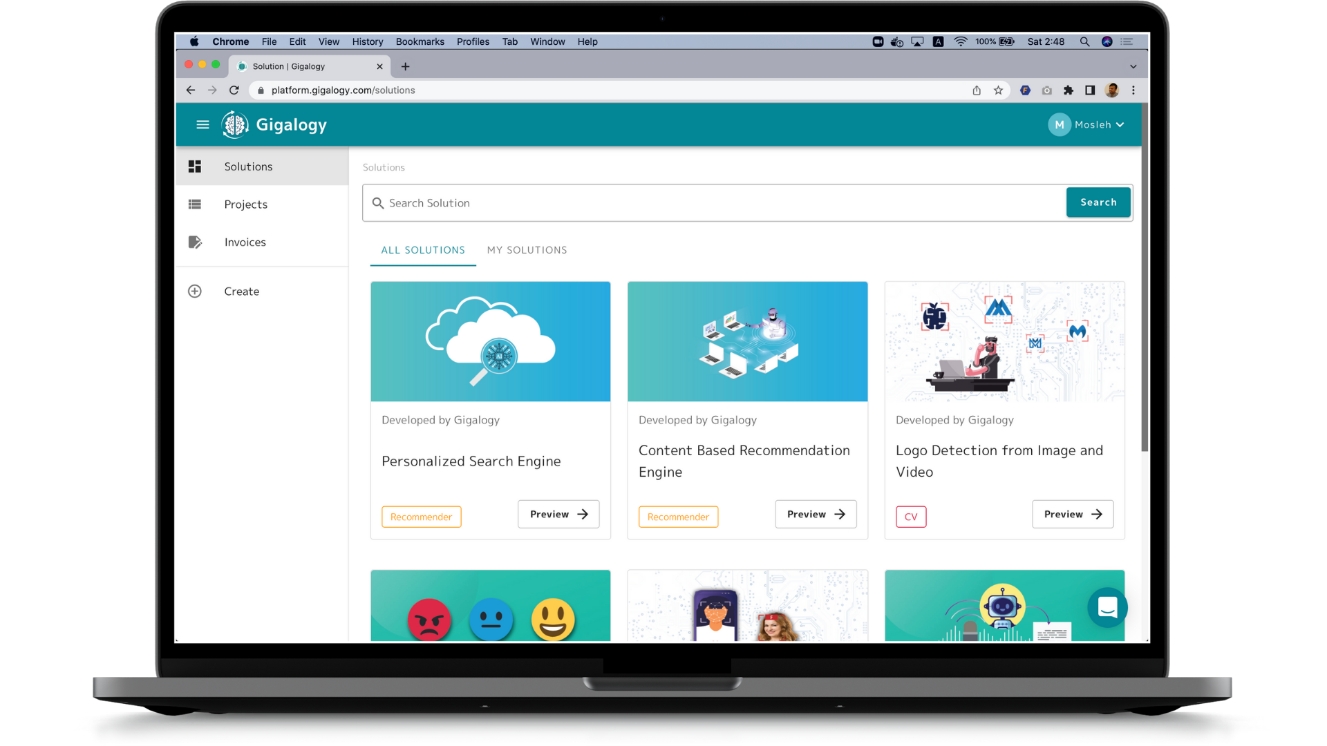 ソリューションを検索し、プロジェクト作成