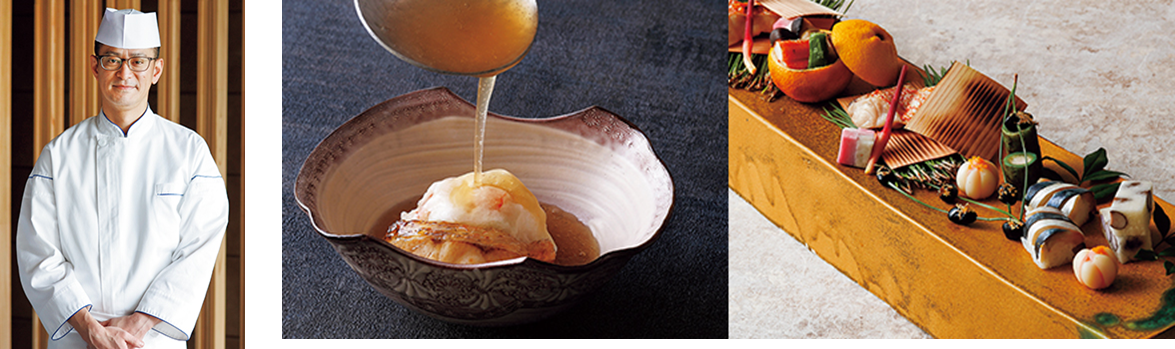 左から）「和田倉」新料理長の高橋直樹さん、お料理イメージ