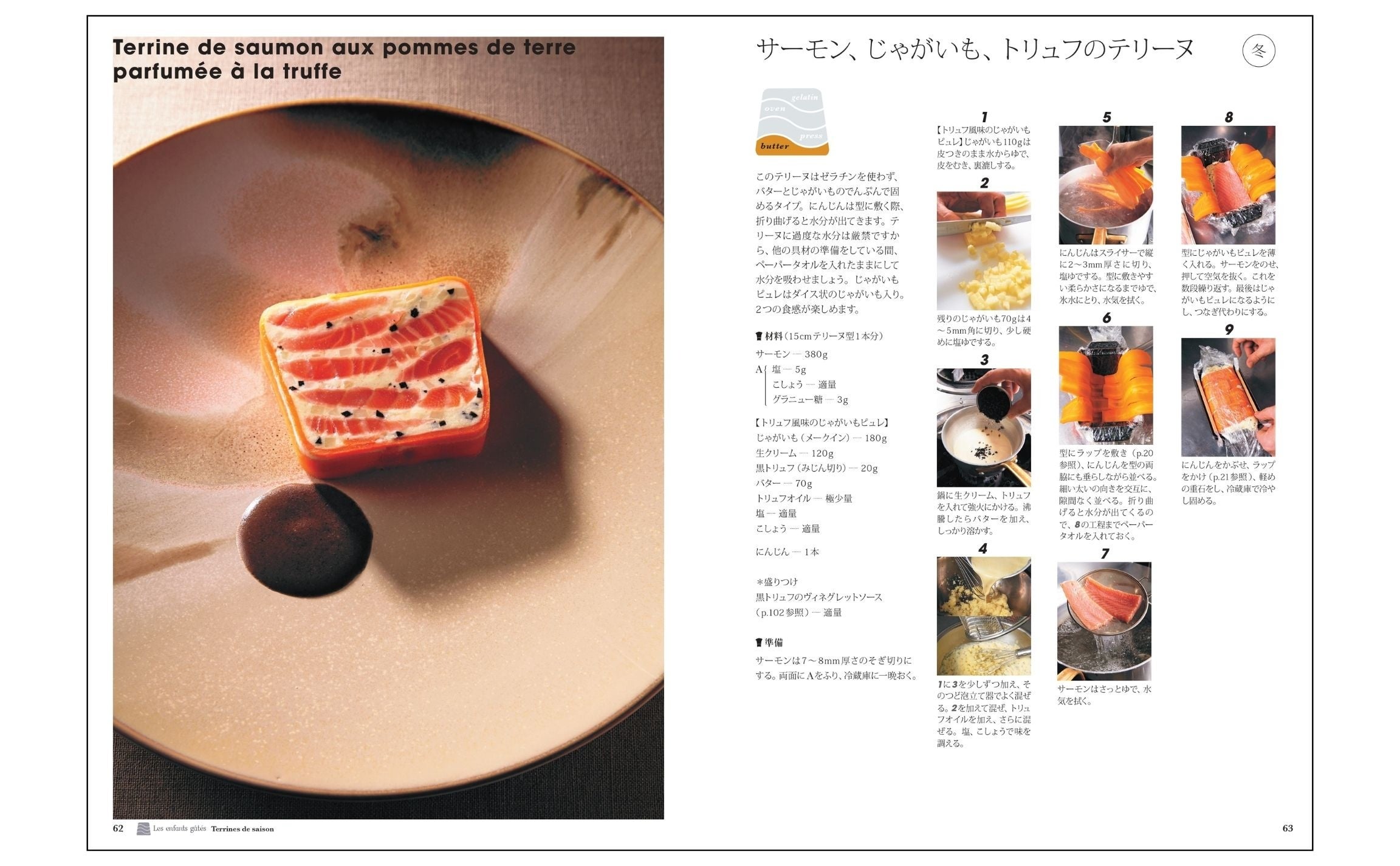 四季を感じる旬菜テリーヌ「サーモン、じゃがいも、トリュフのテリーヌ」