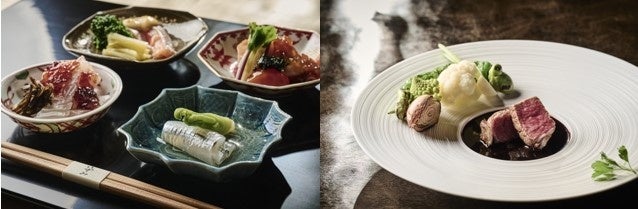 左 「割烹 いずみ 」、右「リストランテ ラ・ルーチェ」の一品（祇園祭中のメニューとは異なります）