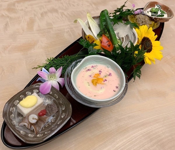 前菜の盛り合わせ。北海道・十勝食材を使った、ザ・ひらまつ 京都のイタリア料理と日本料理が楽しめる