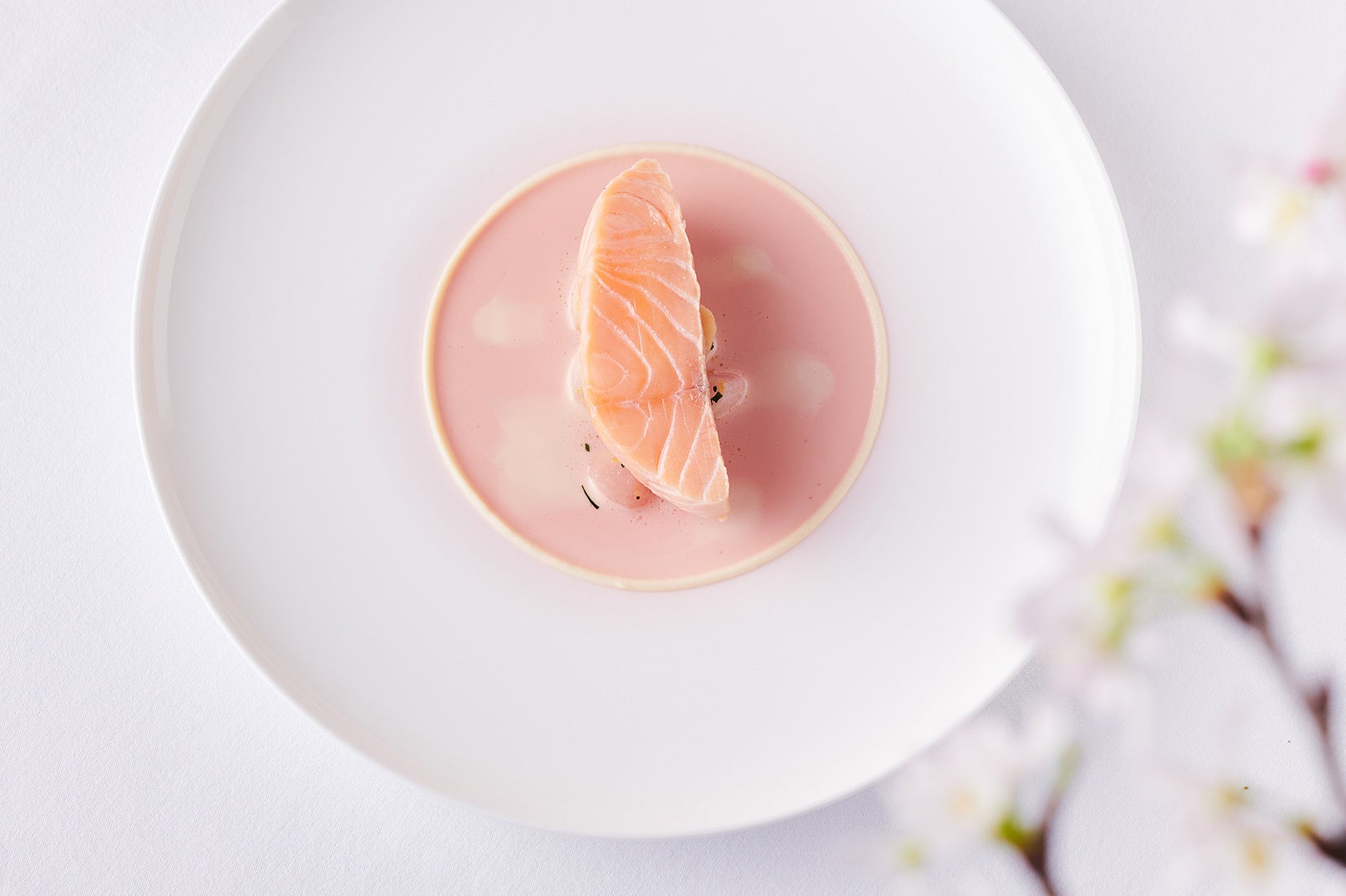 タスマニア産 サーモンのミキュイ 蕪と林檎 ソースサクランパーニュ