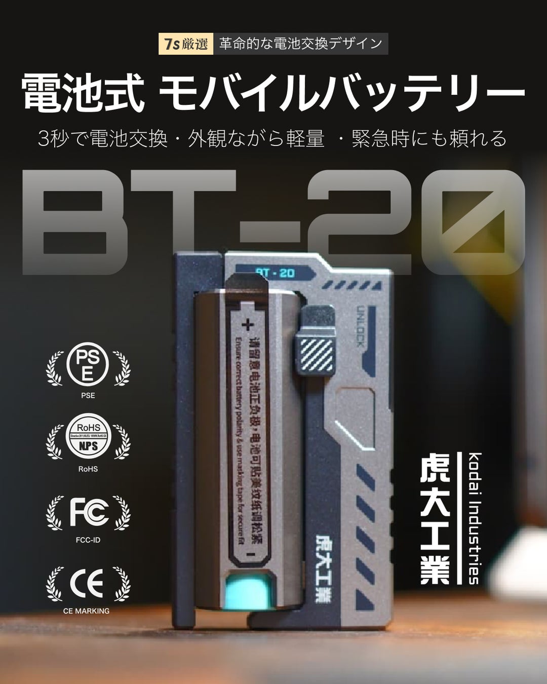 虎大工業 BT-20 モバイルバッテリー セット 越境ECプラットフォーム7sGood、虎大工業開発の「BT-20」電池式