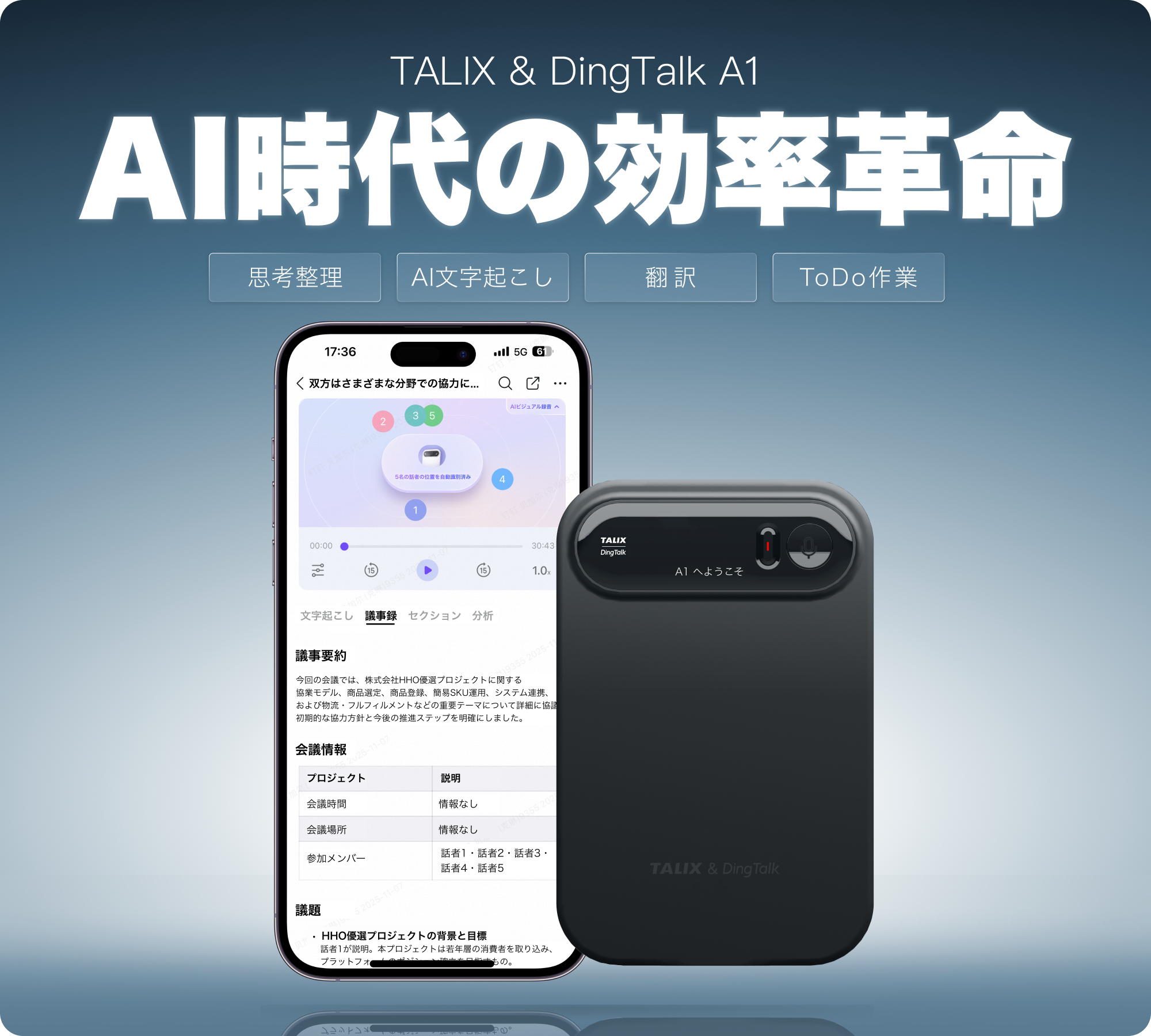 【1/5予約開始】最大11,000円OFF！TALIX×DingTalk共同開発のAIボイスレコーダー「TALIX & DingTalk A1」日本上陸。録音から要約・タスク化までをこれ1台で完結。