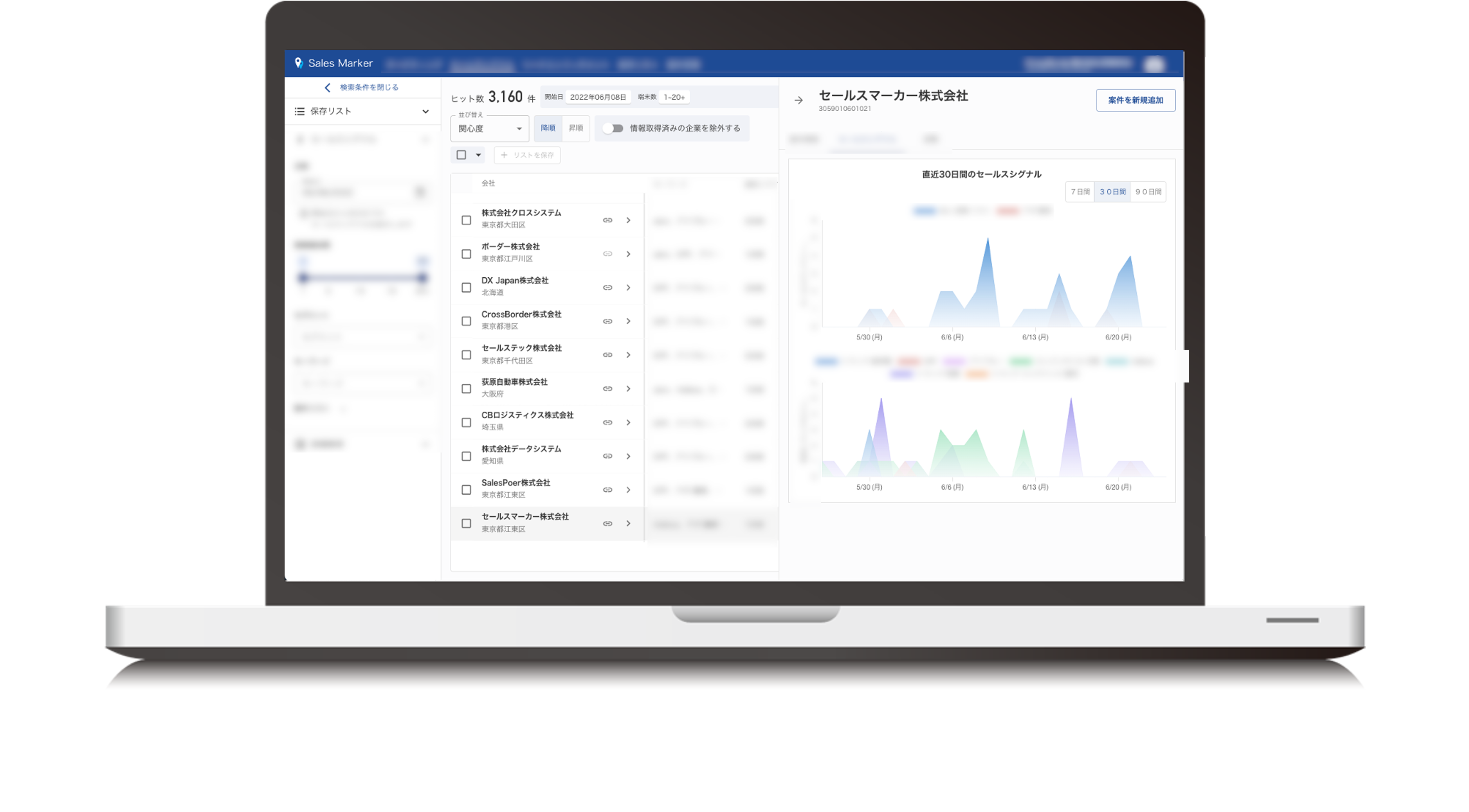BtoBセールスインテリジェンス「Sales Marker（セールスマーカー）」サービス画面