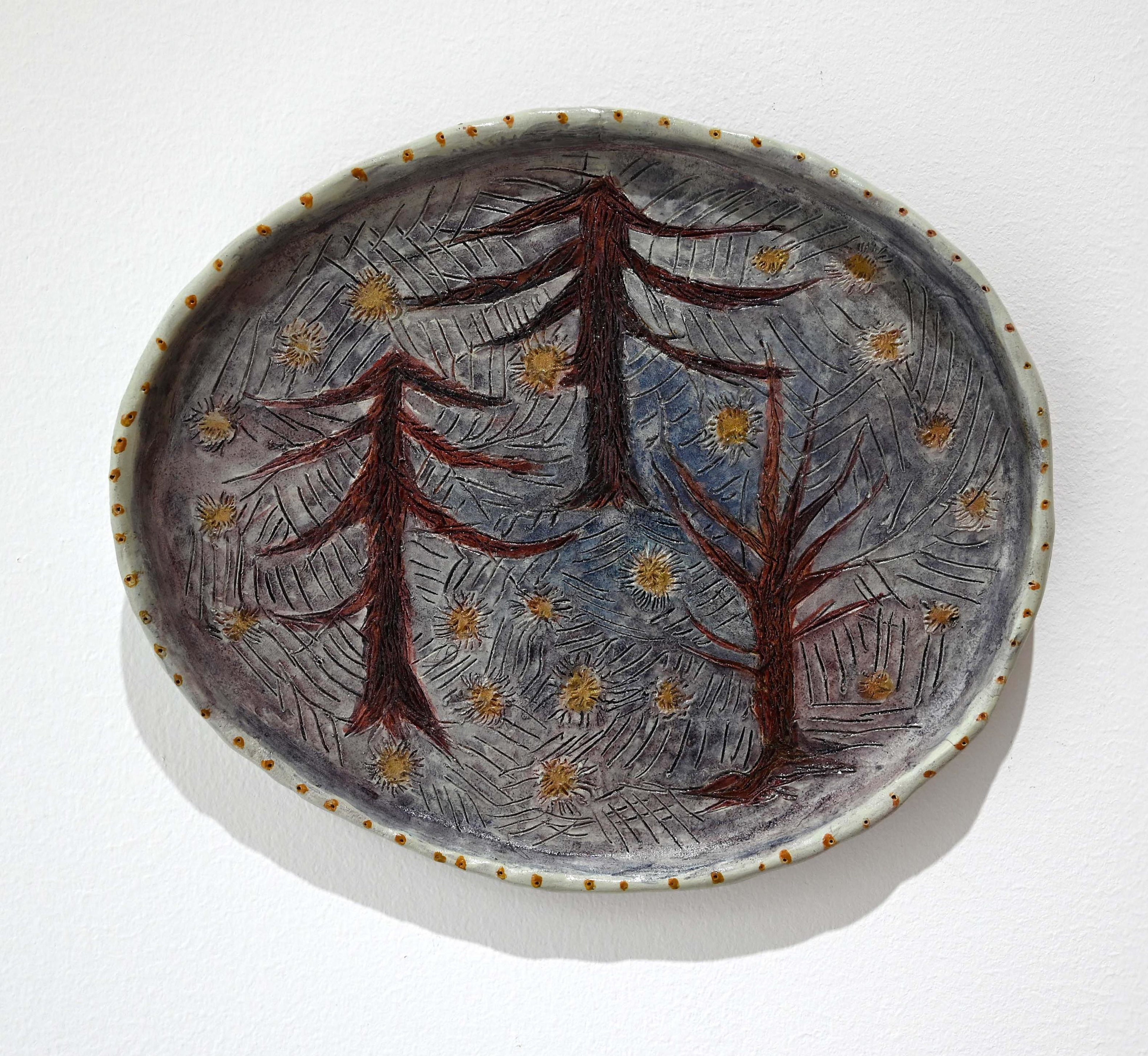 久保晶, 《枯れ木と星》, 2022年, オーブン陶土, アクリル絵具, 16x20cm