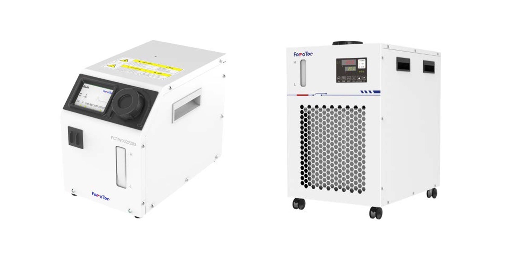 『FerroCool』のラインナップ  左：サーモモジュール式チラー・右：コンプレッサー式チラー