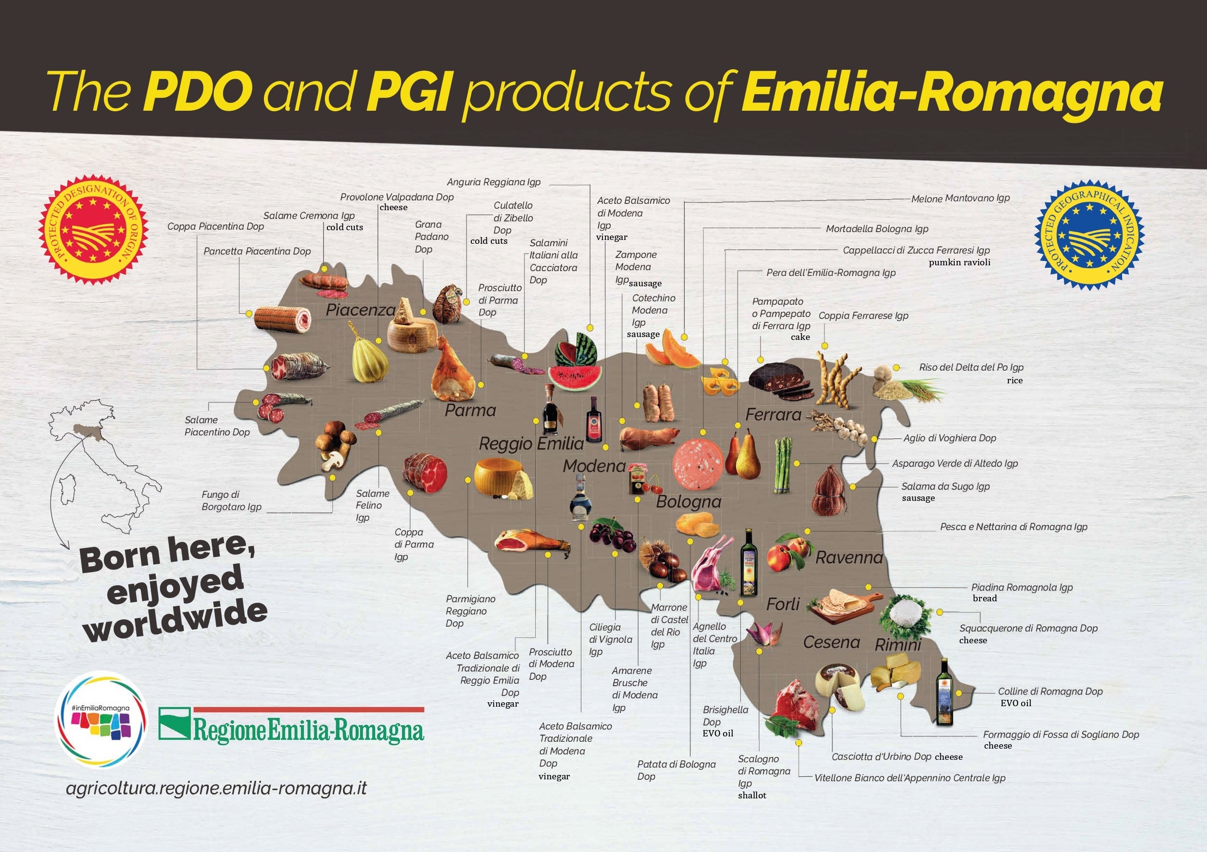 エミリア・ロマーニャ州「フード・ヴァレー」マップ © Archivio APT Servizi Emilia Romagna