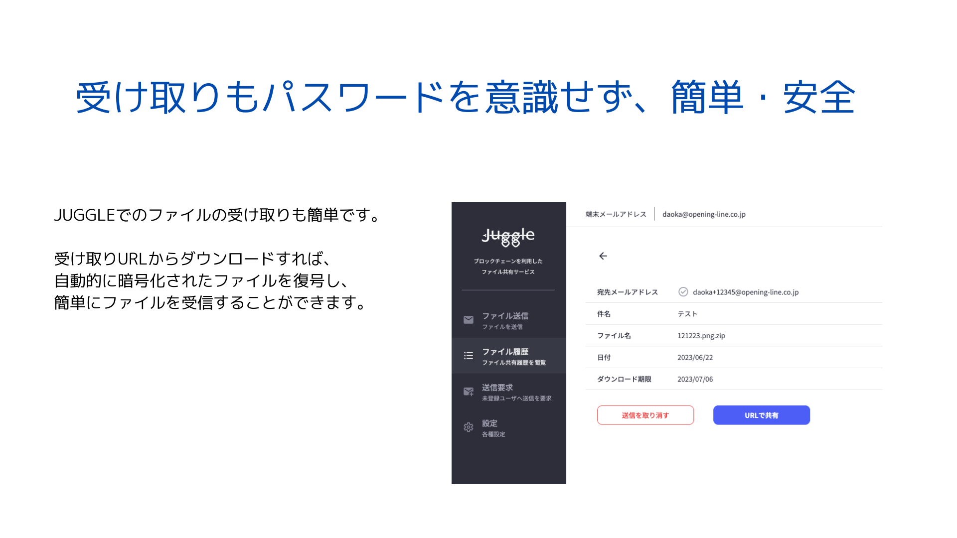 パスワードを入力することなく受け取り可能