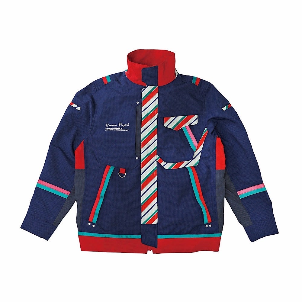 【女性用ブルゾン】ストライプ柄と危機から身を守る為に全身に入れられたリフレクターが特徴的なブルゾンは、熱中症対策のドリンクホルダーや背中のファンなど、細部の機能にもこだわりました。