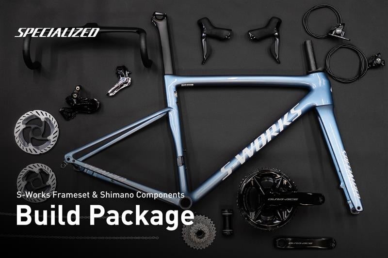 S-Worksロードバイクのフレームセットにコンポーネントを組み合わせた