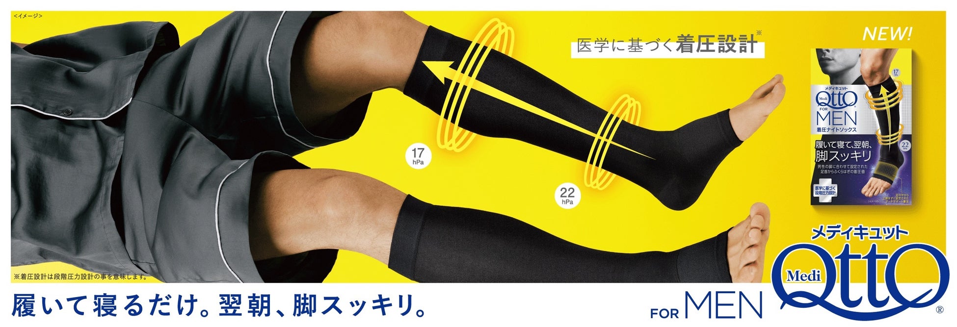 着圧ソックスのメディキュットより“男性向け”新商品が登場!「メディキュット For MEN 着圧ナイトソックス ショート」2023年2月13日(月)より新発売