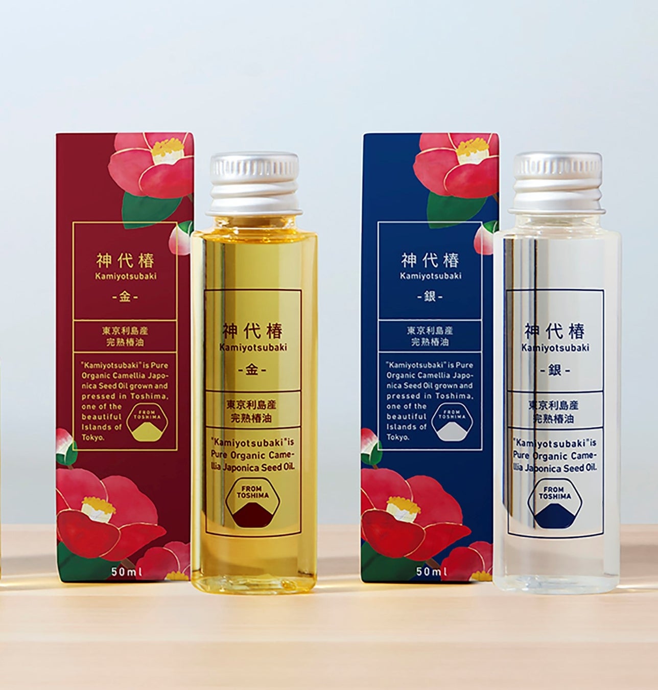 神代椿-金-(左)神代椿-銀-(右)50mlボトル