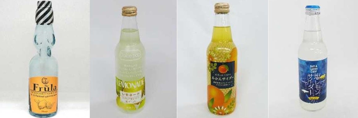 （写真左から）フルーラ マンゴー、レモネード、みかんサイダー、塩レモンサイダー