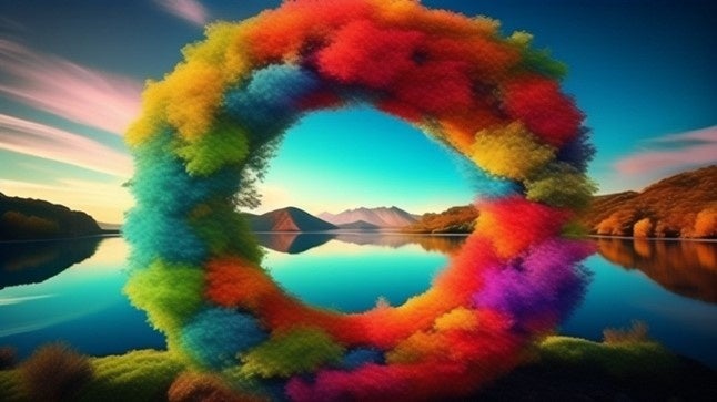 Prompt - Beautiful nature superimposed into an infinite loop sign with bright colours.