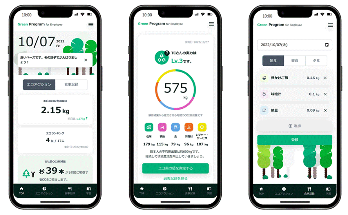 【アプリケーション「Green Program® for Employee」画面イメージ】