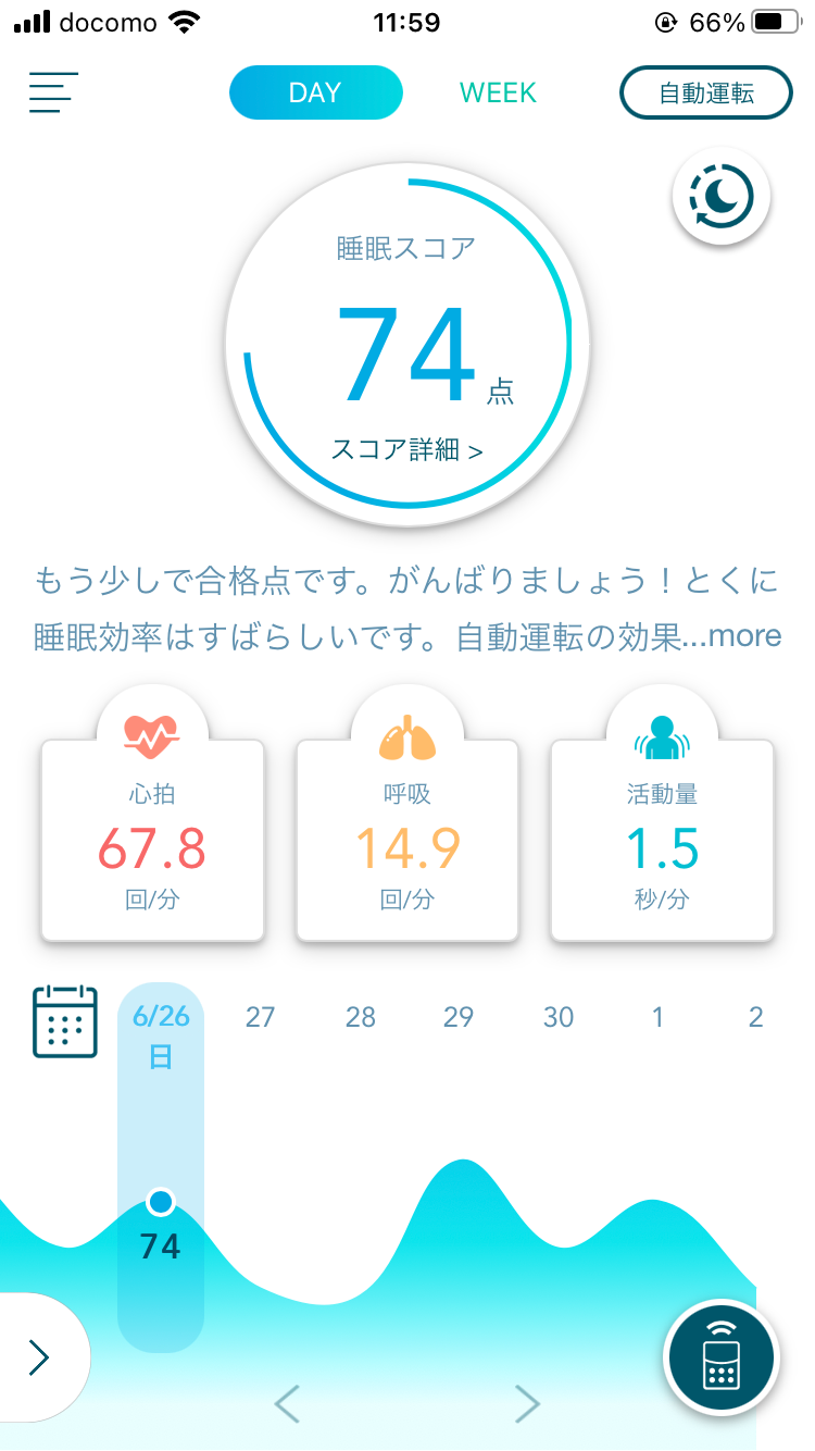 アプリに表示される個別の睡眠状態。