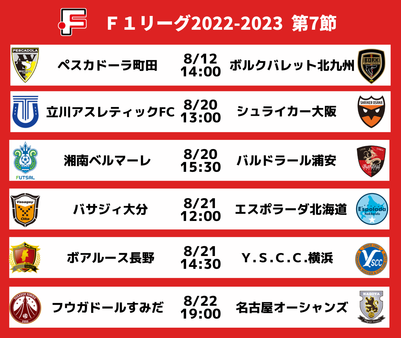 移籍予定発表の町田 毛利元亮選手 原田快選手の活躍に注目 前節 劇的逆転勝利を挙げた北九州と対戦 ｆリーグ22 23 ディビジョン１ 第7節 8 12開催分 スポーツマニア