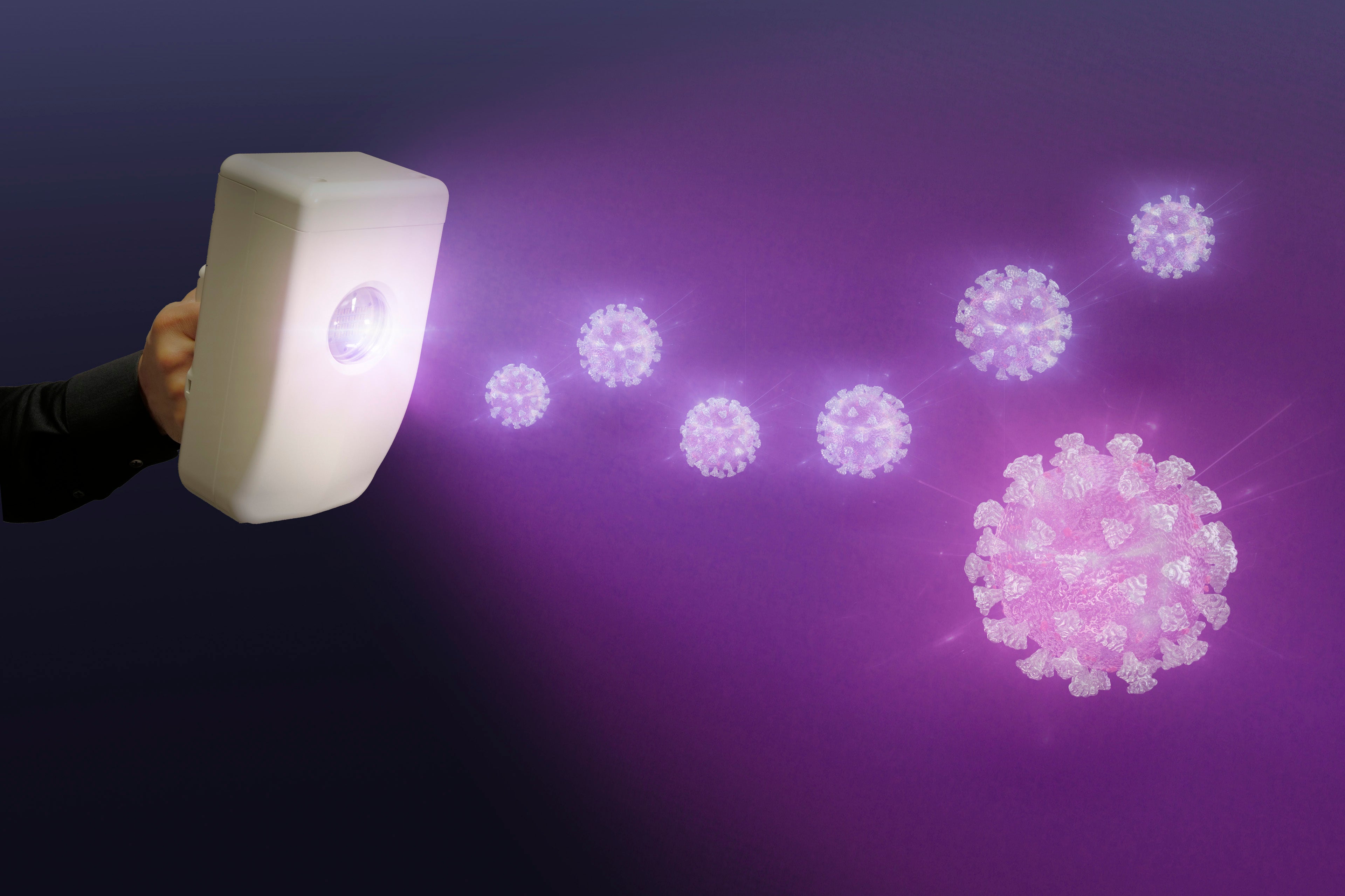 図5 今回開発したワット級の高出力深紫外LED小型ハンディ照射機の使用イメージ図