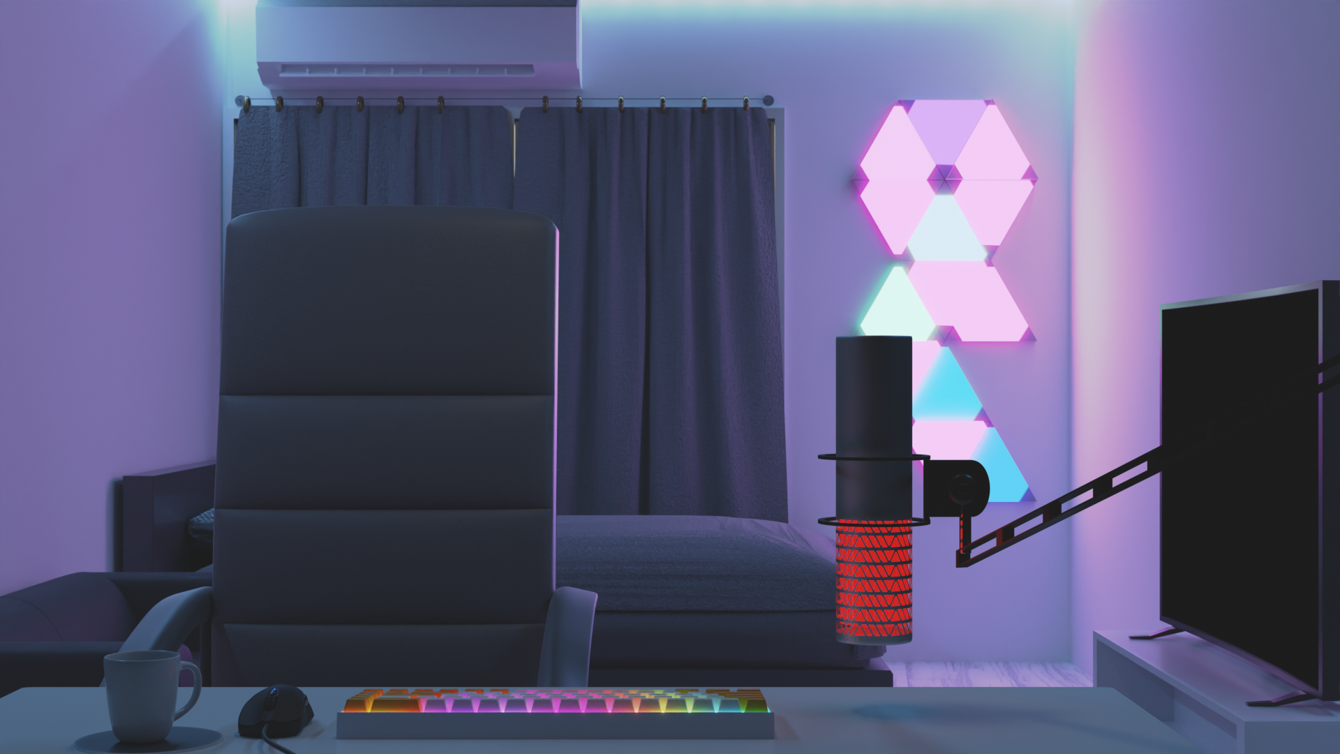 ライティングにこだわった、カッコ可愛いゲーミング部屋です！