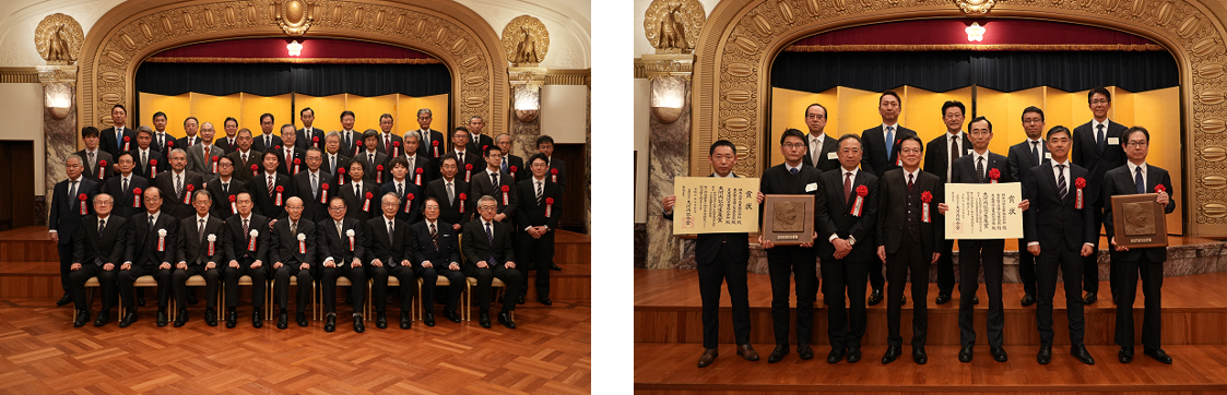 左：受賞された皆様との集合写真　右：受賞した３社(積水化学工業、東京都下水道サービス、足立建設工業)の関係者