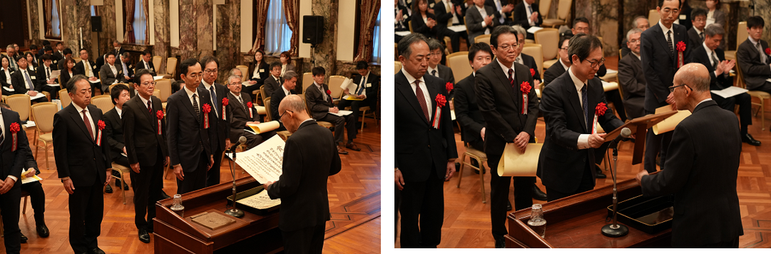 写真左：積水化学工業　執行役員　植村政孝、写真右：積水化学工業　環境・ライフラインカンパニー　総合研究所　部長　橋本好弘