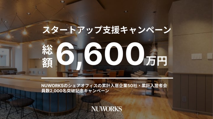 Nuworks NUWORKSのシェアオフィスの累計入居企業50社・累計入居者会員数2,000名突破したことを記念して、総額6,600万円相当のスタートアップ ...