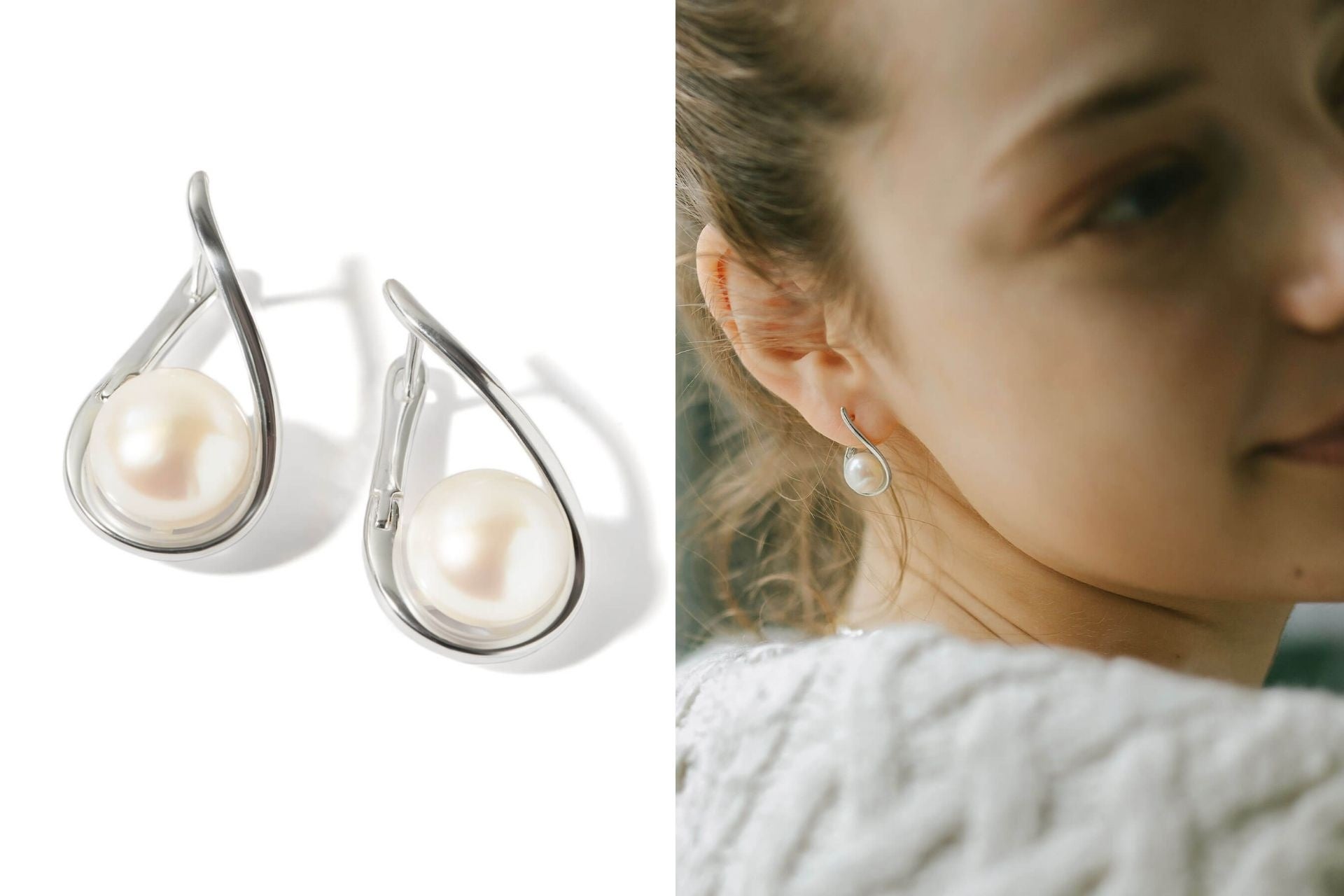 期間限定早割500円OFF】大人かわいいシルバー925製のパールフープ