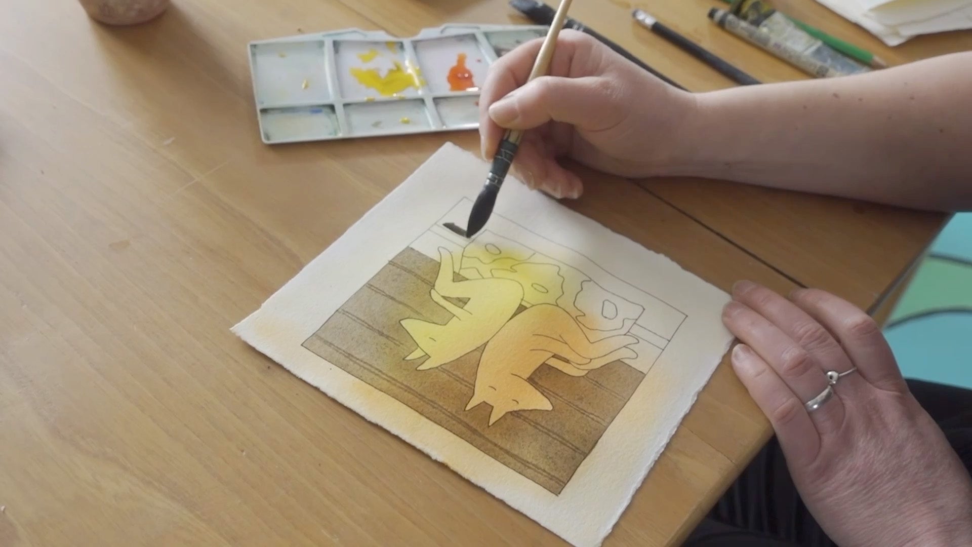 水彩画の制作風景