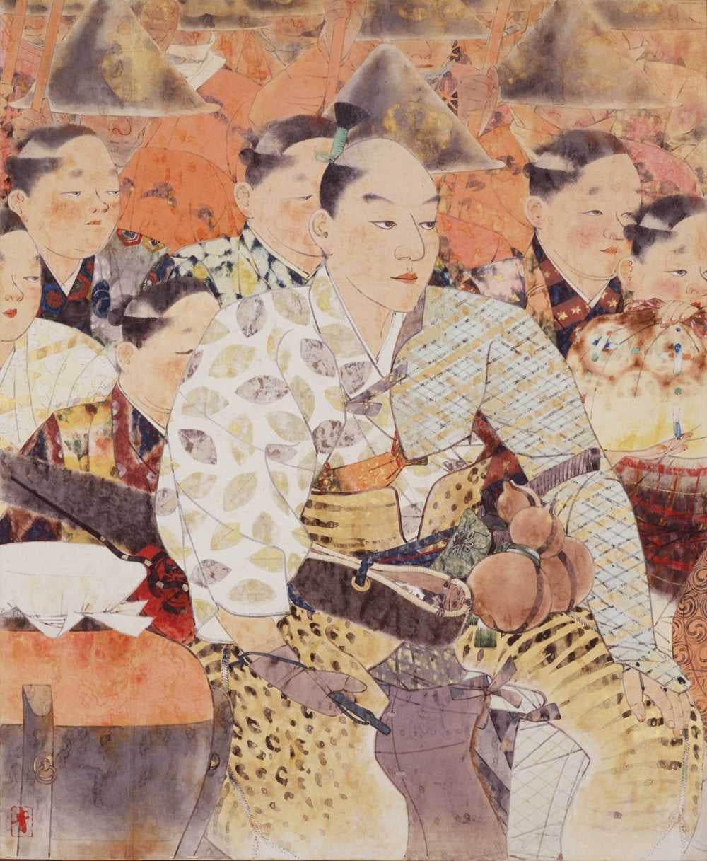 《異装行列の信長》１９６９年、紙本着色、額装（山種美術館蔵）ⒸＹ．ＭＡＥＤＡ＆ＪＡＳＰＡＲ，Ｔｏｋｙｏ，２０２２Ｅ４７０２